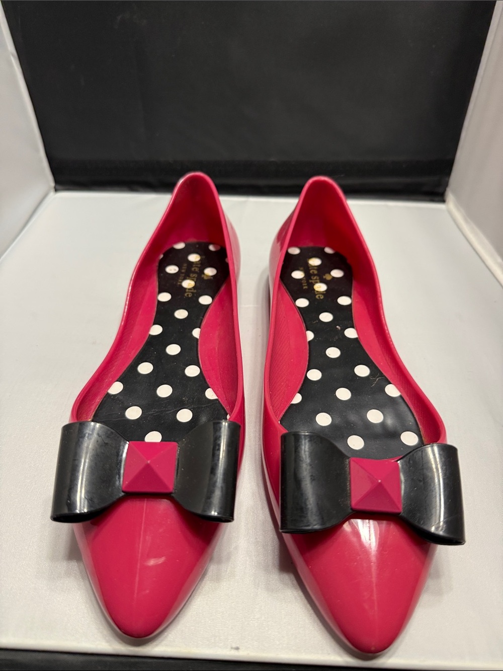 kate spade Hot Pink Pointed Flats with Black Bow
